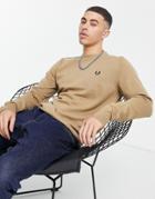 Fred Perry Classic Crew Neck Sweater In Stone-neutral