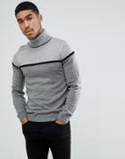 Boohooman Color Block Roll Neck Sweater In Gray - Gray
