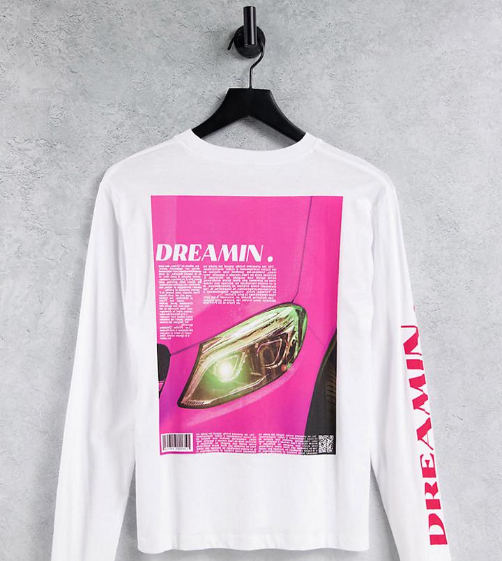 Asyou Split Side Longline T-shirt With 'dreamin' Graphic In White