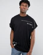 Asos Super Oversized T-shirt With Roll Sleeve And Japanese Text Print - Black