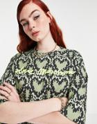 Love Moschino Allover Heart Print Boxy T-shirt In Green
