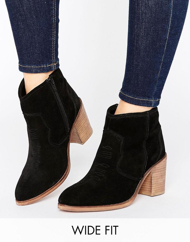Asos Rhodes Wide Fit Suede Western Boots - Black