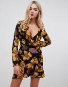 Parisian Floral Wrap Dress With Frill - Multi