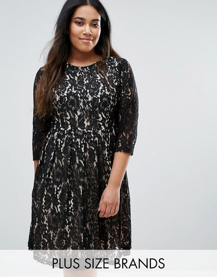 Praslin Plus Skater Dress In Lace - Black