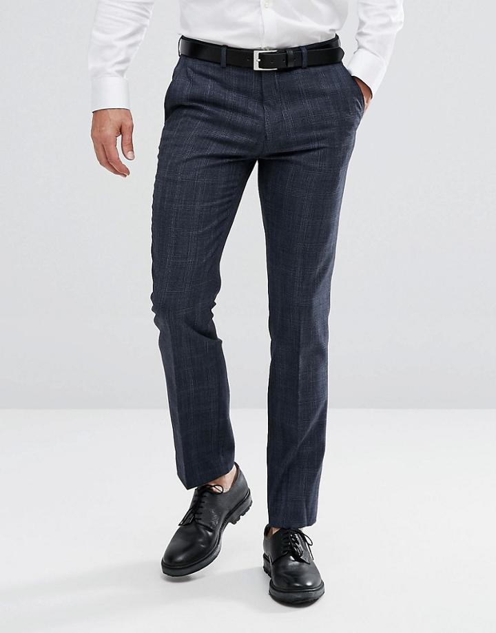 Moss London Skinny Smart Pant In Check - Navy