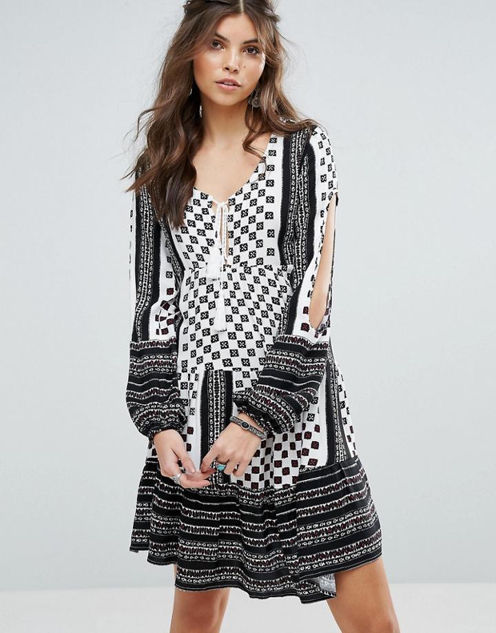 Somedays Lovin Nightcall Festival Tiered Tunic Dress With Sleeve Detail - Multi