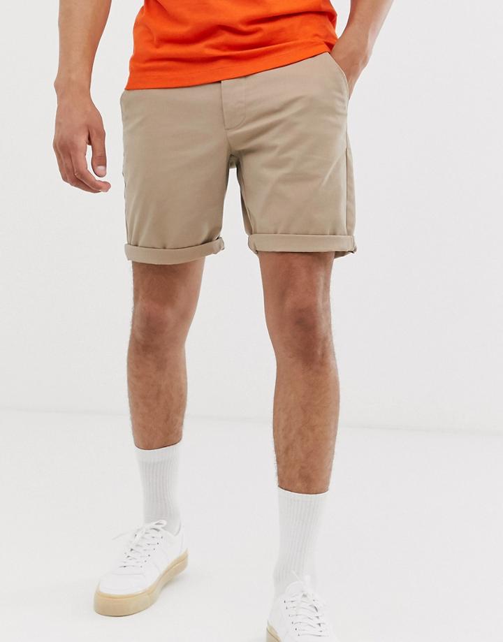 Asos Design Slim Chino Shorts In Stone