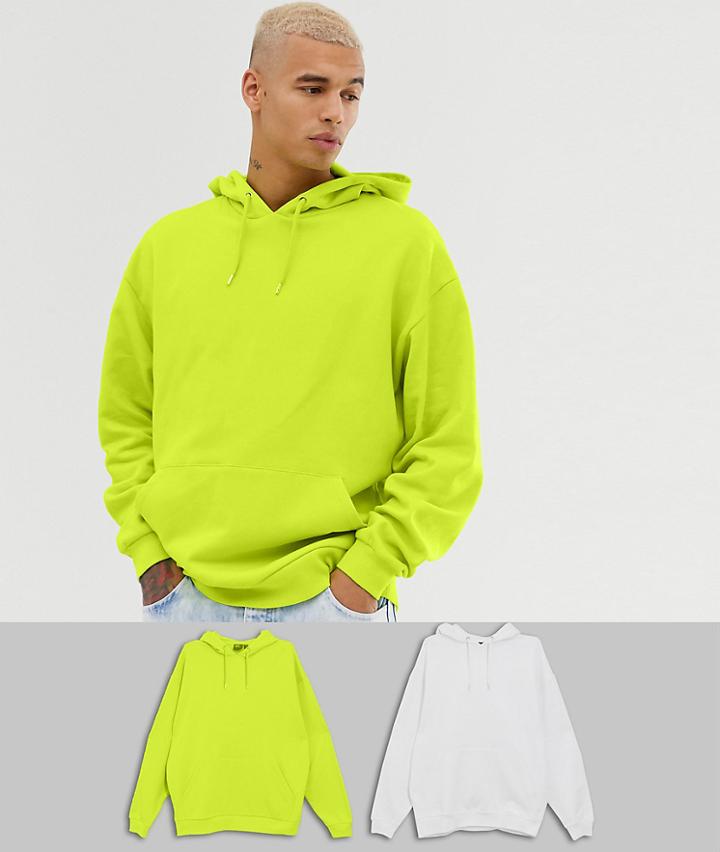 Asos Design Oversized Hoodie 2 Pack Acid Lime/white-multi