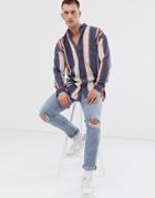 Asos Design Drop Shoulder Oversized 90s Stripe Shirt In Blue