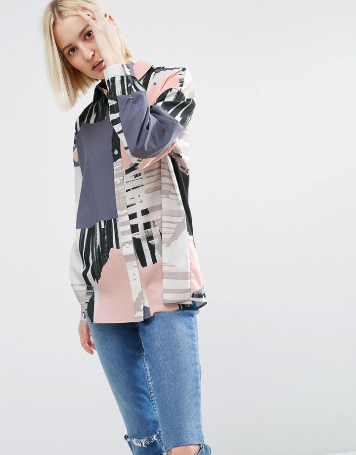 Asos Oversized Abstract Print Shirt - Multi
