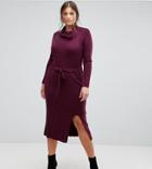 Simply Be Knitted Dress With Tie Waist - Purple