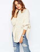 Asos Knitted Cape In Cable Stitch - Cream