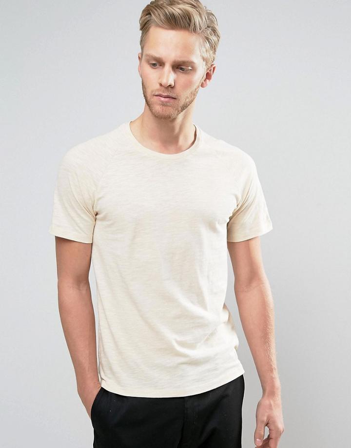 Selected Homme T-shirt With Raglan Sleeve In Slub Cotton - Cream