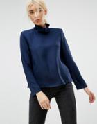 Asos Funnel Neck Top With Shoulder Pads - White