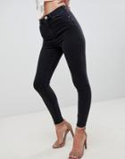 Asos Design Ridley High Waist Skinny Jeans With Back Seam Detail In Washed Black - Black