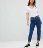 Asos Petite Farleigh High Waist Slim Mom Jeans In Marli Deep Flat Blue Wash - Blue