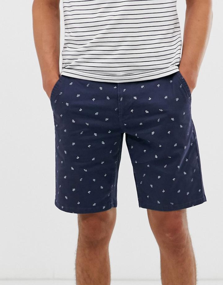 Only & Sons Chino Short In Blue With Embroidered Deck Chairs