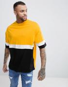 Asos Design Longline Oversized T-shirt With Color Blocking With Yellow - White