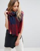 Yumi Navy And Bright Pink Check Scarf - Multi