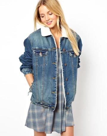 Asos Denim Jacket In Vintage Wash With Borg Lining And Collar