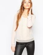 Vila Long Sleeve Top With Embroidered Detail - Peach Blush