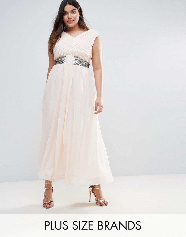 Little Mistress Plus Drape Maxi Dress With Embellishment - Pink