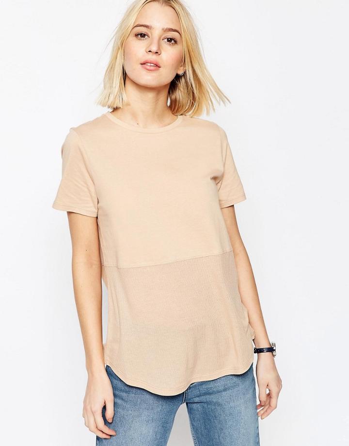 Asos Contrast Ribbed Panel T-shirt - Camel