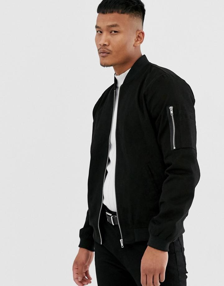 Asos Design Ma1 Bomber Jacket In Black - Black