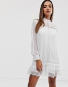 Missguided Exclusive Shift Dress With High Neck And Crochet Trim In White - Blue