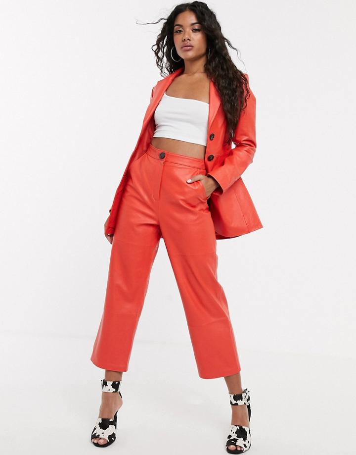 Asos Design Premium Leather High Waist Straight Leg Pants