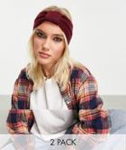 Asos Design 2 Pack Recycled Polyester Headband In Burgundy And Charcoal-multi
