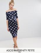 Asos Maternity Petite Spot Bardot Dress - Navy