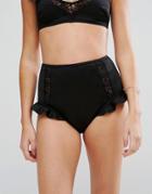 Asos Lace Neoprene Frill High Waist Bikini Bottom - Black