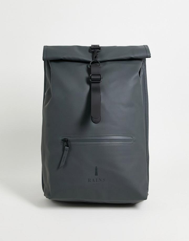 Rains 1316 Roll Top Rucksack In Gray-green