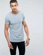 Asos Fitted Fit T-shirt With Boat Neck And Stretch - Blue