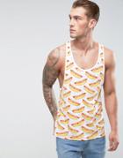 Asos Extreme Racer Back Tank With Dropped Armhole & Hotdog Print - White