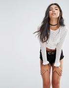 Motel Long Sleeve Crop Top With Ruffles In Lace Floral - White