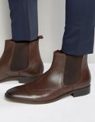 Dune Chelsea Brogue Boots In Brown Leather - Brown