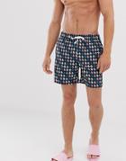 Original Penguin All Over Icon Logo Print Swim Shorts In Navy - Red