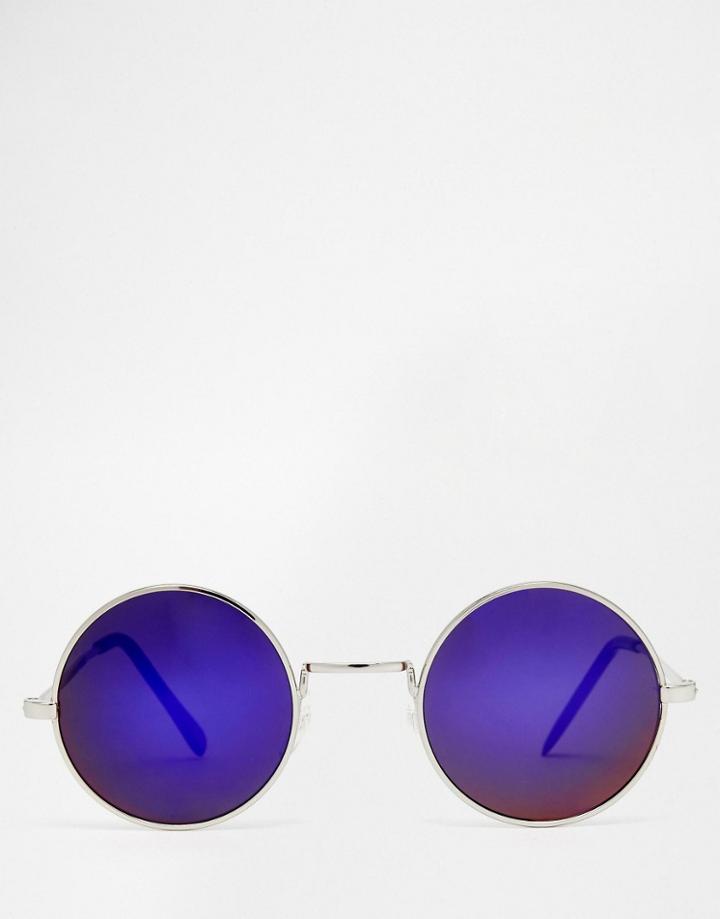 Jeepers Peepers Round Sunglasses With Green Lenses - Silver