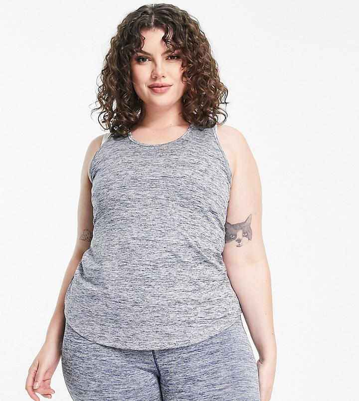 Asos 4505 Curve Tank Top With Open Back Detail In Heather-navy