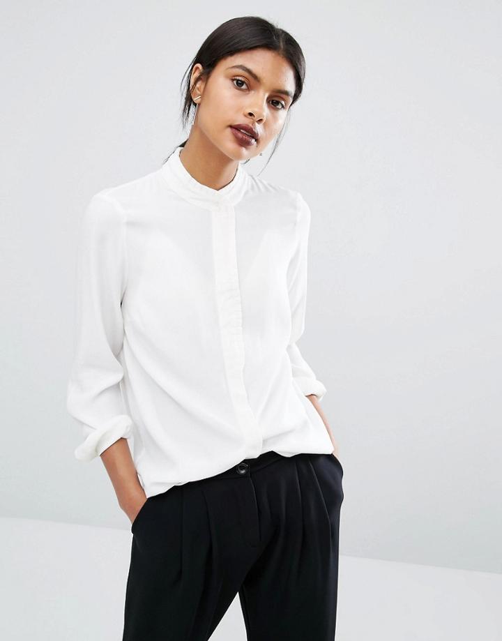 Y.a.s Mily Long Sleeve Ruffle Detail Collar Shirt - White