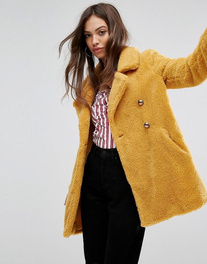 Qed London Shearling Coat - Yellow