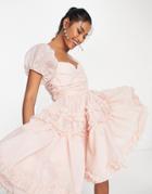 Sister Jane Bridesmaid Dream Short Sleeve Organza Puff Mini Dress In Baby Pink