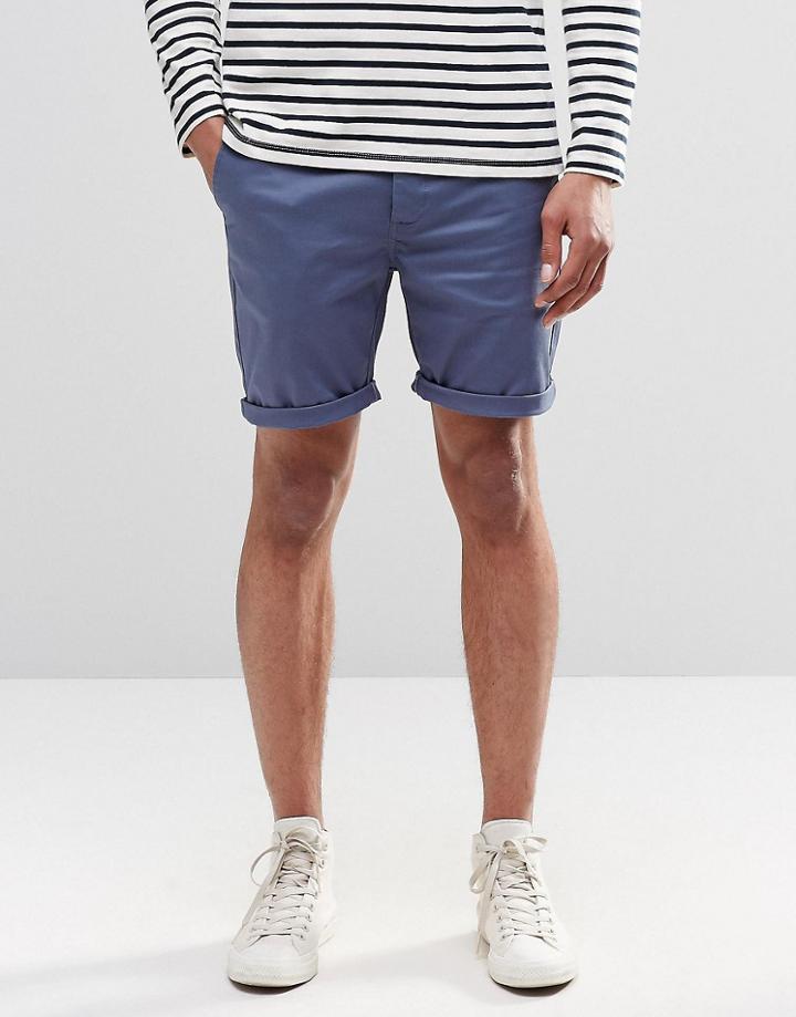 Asos Stretch Chino Shorts In Mid Length - Blue