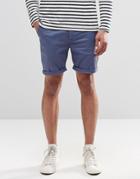 Asos Stretch Chino Shorts In Mid Length - Blue