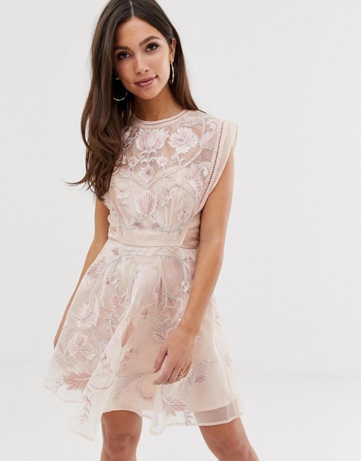 Asos Design Organza Embroidered Floral Mini Dress-multi