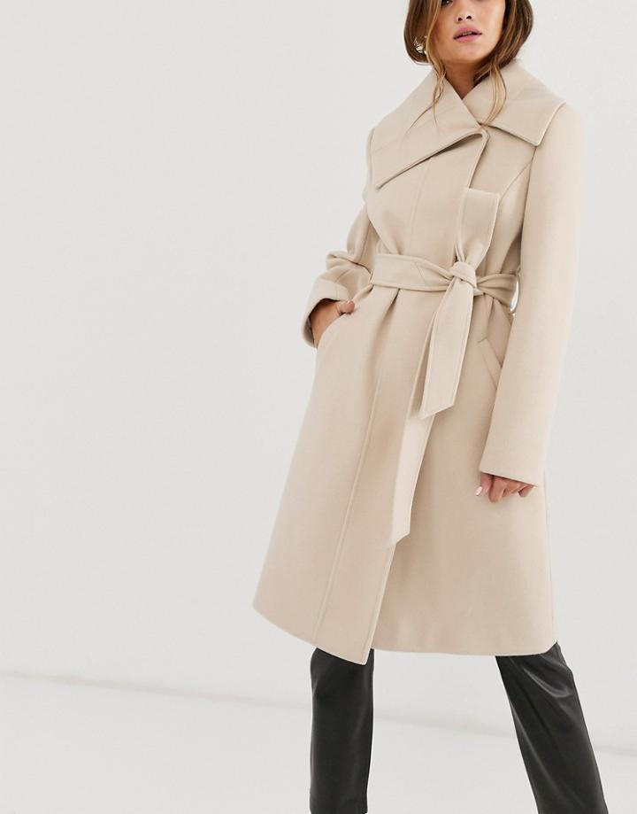 Asos Design Asymmetric Collar Skater Coat In Cream