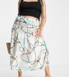 Asos Design Curve Midi Skirt With Contrast Trim In Abstract Print-multi