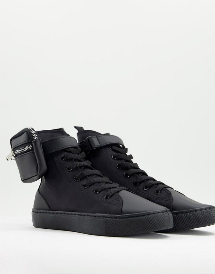 Asos Design Dexie High Top Sneakers With Pocket Bag In Black